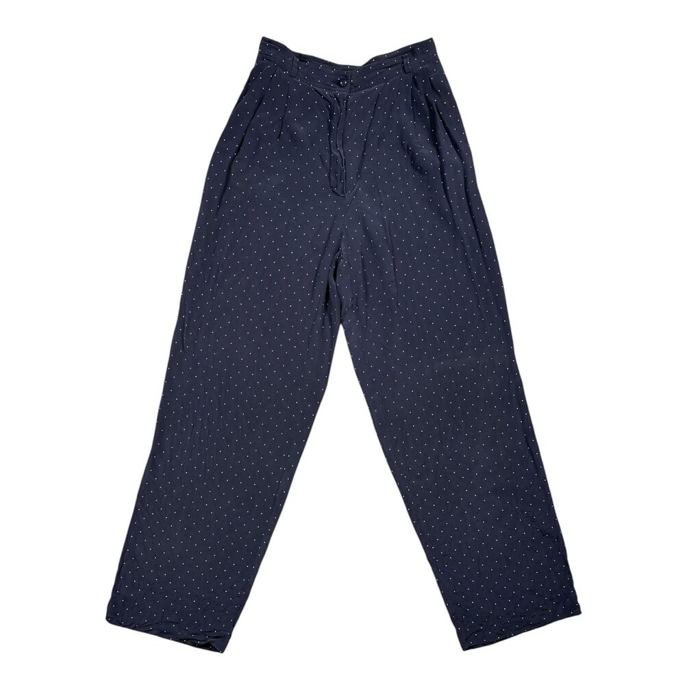 Valentino Miss V Womens 12 Navy Polka Dot High Rise Pleated Vintage Italy Pants